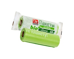 Мешки для мусора 60 л, биоразлагаемые, на втулке, зеленые, в рулоне 15 шт., ПНД, 12 мкм, 800х600 мм, GRIFON Bio, 100-060 в Екатеринбурге
