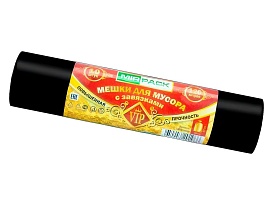 Мешки для мусора 120 л, с завязками, черные, в рулоне 10 шт., ПНД, 15 мкм, 800х750 мм, VIP, Z12010black в Екатеринбурге