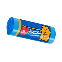Мешки для мусора 20 л, синие, в рулоне 30 шт., ПНД, 8 мкм, 500х400 мм, Comfort, М0017 (МН 20-30с) в Екатеринбурге