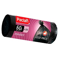 Мешки для мусора 60 л, черные, в рулоне 20 шт., ПНД, 7,4 мкм, 720х600 мм, PACLAN, 600820 в Екатеринбурге