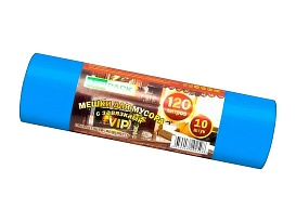 Мешки для мусора 120 л, с завязками, синие, в рулоне 10 шт., ПНД, 15 мкм, 800х750 мм, VIP, Z12010blue в Екатеринбурге