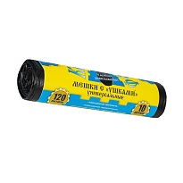 Мешки для мусора 120 л, с ушками, черные, в рулоне 10 шт., ПНД, 13 мкм, 1050х680 мм, Крепакоф, 4607075710436 в Екатеринбурге