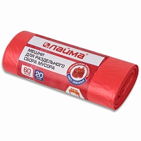 Мешки для мусора 60 л, красный, в рулоне 20 шт., ПНД, 10 мкм, 680х580 мм, LAIMA, 606702 в Екатеринбурге