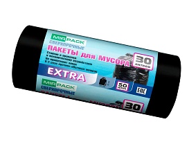 Мешки для мусора 30 л, ароматизированные, черные, в рулоне 50 шт., ПНД, 12 мкм, 600х500 мм, EXTRA, 3050500 в Екатеринбурге