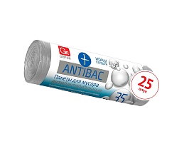 Мешки для мусора 35 л, серые, в рулоне 25 шт., ПНД, 9 мкм, 560х530 мм, GRIFON ANTIBAC, 101-128 в Екатеринбурге