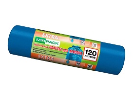 Мешки для мусора 120 л, синие, в рулоне 10 шт., ПНД, 14 мкм, 1100х700 мм, EXTRA, ex1201802 в Екатеринбурге