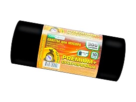 Мешки для мусора 300 л, черные, в рулоне 10 шт., ПВД 70 мкм, 1400х1000 мм, PREMIUM+, 30010160 в Екатеринбурге