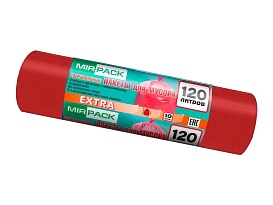 Мешки для мусора 120 л, красные, в рулоне 10 шт., ПНД, 14 мкм, 1100х700 мм, EXTRA, ex1201805 в Екатеринбурге
