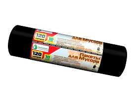 Мешки для мусора 120 л, черные, в рулоне 10 шт., ПНД, 12 мкм, 1100х700 мм, MIRPACK Classik, 1201011 в Екатеринбурге