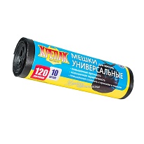 Мешки для мусора 120 л, черные, в рулоне 10 шт., ПНД, 15 мкм, 1100х700 мм, Крепак, 4607075710214 в Екатеринбурге