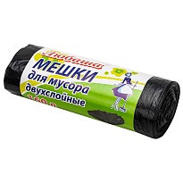 Мешки для мусора 160 л, черные, в рулоне 10 шт., ПВД, 23 мкм, 1200х900 мм, Любаша, 607681 в Екатеринбурге