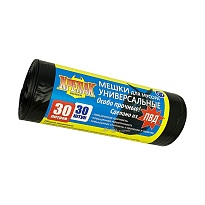 Мешки для мусора 30 л, черные, в рулоне 30 шт., ПНД, 35 мкм, 600х500 мм, Крепак, 4607075710788 в Екатеринбурге