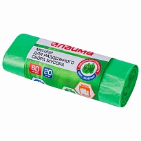 Мешки для мусора 60 л, зеленые, в рулоне 20 шт., ПНД, 10 мкм, 680х580 мм, LAIMA, 606704 в Екатеринбурге