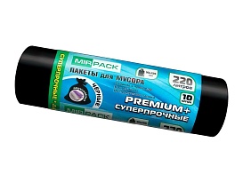 Мешки для мусора 220 л, черные, в рулоне 10 шт., ПВД, 45 мкм, 1250х930 мм, PREMIUM+, 2201068 в Екатеринбурге