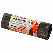 Мешки для мусора 60 л, черные, в рулоне 20 шт., ПНД, 5 мкм, 650х570 мм, Любаша, 605331 в Екатеринбурге