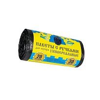 Мешки для мусора 20 л, с ручками, черные, в рулоне 30 шт., ПНД, 10 мкм, 550х440 мм, Крепакоф, 4607075710658 в Екатеринбурге