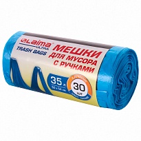 Мешки для мусора 35 л, с ручками, синие, в рулоне 30 шт., ПНД, 9 мкм, 540х500 мм, LAIMA ULTRA, 607683 в Екатеринбурге