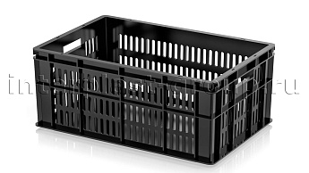 Ящик для молока, мяса, овощей и фруктов большая перфорация дно сплошное черный в Екатеринбурге Ящик для молока, мяса, овощей и фруктов большая перфорация дно сплошное черный в Екатеринбурге
