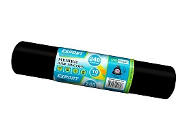 Мешки для мусора 240 л, черные, в рулоне 10 шт., ПВД 80 мкм, 1300х930 мм, EXPORT, exp 24010167 в Екатеринбурге