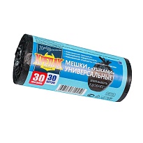 Мешки для мусора 30 л, с ушками, черные, в рулоне 30 шт., ПНД, 9 мкм, 600х500 мм, Крепак, 4607075710450 в Екатеринбурге
