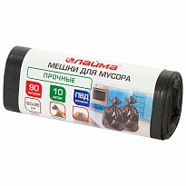 Мешки для мусора 90 л, черные, в рулоне 10 шт., ПВД, 25 мкм, 950х600 мм, LAIMA, 605332 в Екатеринбурге
