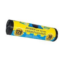 Мешки для мусора 120 л, с ушками, черные, в рулоне 10 шт., ПНД, 13 мкм, 1050х680 мм, Крепакоф, 4607075710252 в Екатеринбурге