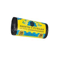 Мешки для мусора 30 л, с ручками, черные, в рулоне 30 шт., ПНД, 9 мкм, 620х480 мм, Крепакоф, 4607075710665 в Екатеринбурге