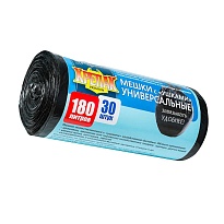 Мешки для мусора 180 л, с ушками, черные, в рулоне 30 шт., ПНД, 20 мкм, 1150х800 мм, Крепак, 4607075710399 в Екатеринбурге