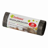 Мешки для мусора 30 л, черные, в рулоне 20 шт., ПНД, 5 мкм, 550х470 мм, Любаша эконом, 605329 в Екатеринбурге