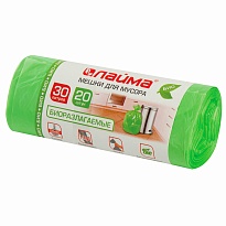 Мешки для мусора 30 л, биоразлагаемые, зеленые, в рулоне 20 шт., ПНД, 10 мкм, 600х500 мм, LAIMA, 601400 в Екатеринбурге