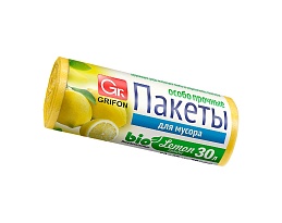 Мешки для мусора 30 л, ароматизированные, Лимон, желтые, в рулоне 20 шт., ПНД, 9 мкм, 560х530 мм, GRIFON Aroma, 101-020 Li в Екатеринбурге