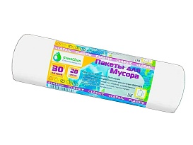 Мешки для мусора 30 л, белые, в рулоне 20 шт., ПНД, 7 мкм, 600х500 мм, MIRPACK Classik, 302042 в Екатеринбурге