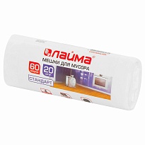 Мешки для мусора 60 л, белые, в рулоне 20 шт., ПНД, 7 мкм, 680х580 мм, LAIMA, 605539 в Екатеринбурге