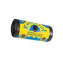 Мешки для мусора 30 л, с ушками, черные, в рулоне 30 шт., ПНД, 8 мкм, 580х460 мм, Крепакоф, 4607075710238 в Екатеринбурге
