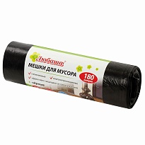 Мешки для мусора 180 л, черные, в рулоне 10 шт., ПВД, 24 мкм, 1060х800 мм, Любаша, 605336 в Екатеринбурге