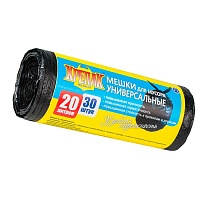 Мешки для мусора 20 л, черные, в рулоне 30 шт., ПНД, 10 мкм, 550х440 мм, Крепак, 4607075710092 в Екатеринбурге