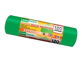 Мешки для мусора 120 л, зеленые, в рулоне 10 шт., ПНД, 14 мкм, 1100х700 мм, EXTRA, ex1201804 в Екатеринбурге