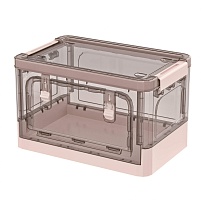 Ящик пластиковый складной прозрачный коричневый, дно розовое, 360х235х230 мм, с колесиками в Екатеринбурге